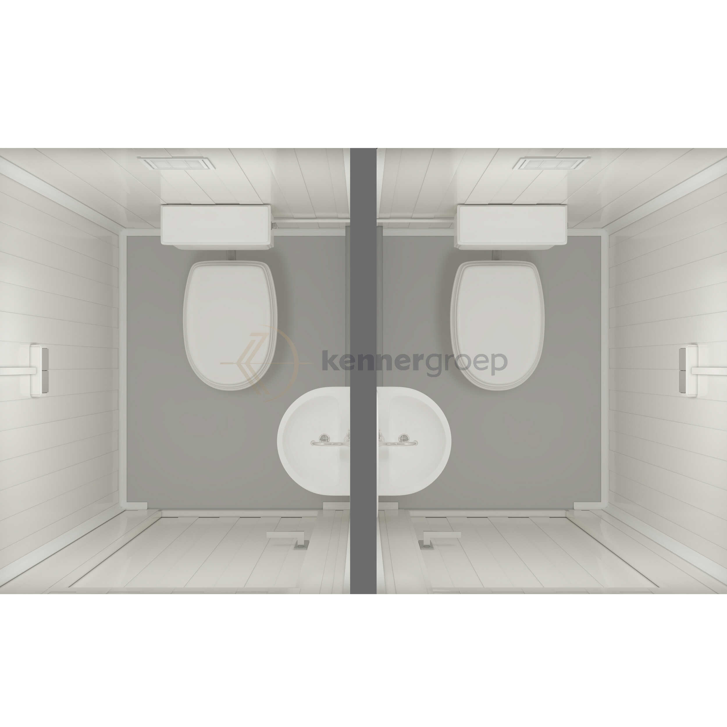 Metalen unit Dubbel, 2x toilet + wastafel KC-WC3: €2850,-